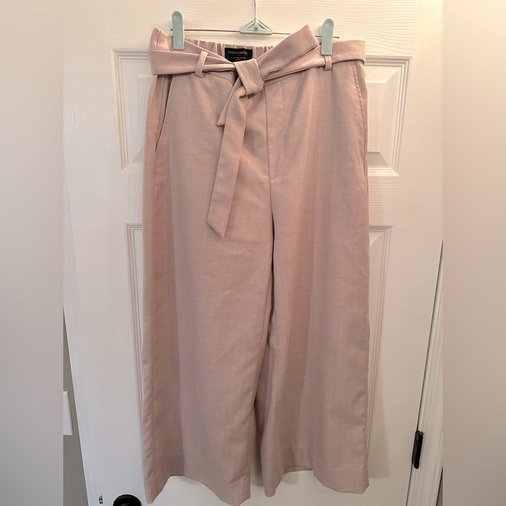 Banana Republic Wide Leg Tie Waist Herringbone Crop Pants